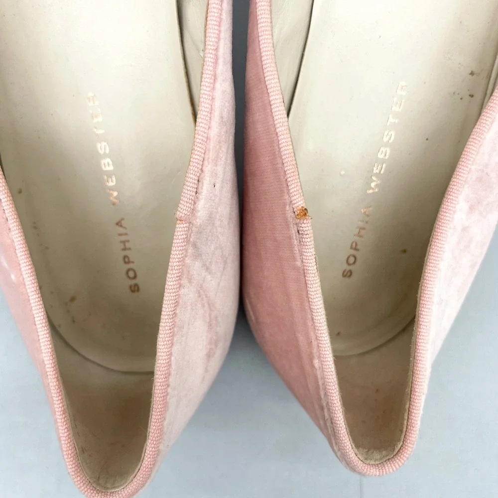 Sophia Webster Bibi Butterfly Pink Velvet Pointed Toe Ballet Flats Womens 39 8.5 - Picture 10 of 12